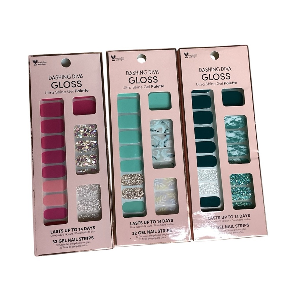 Dashing Diva Gloss Gel Nail Strips Set - Pink, Silver, Green